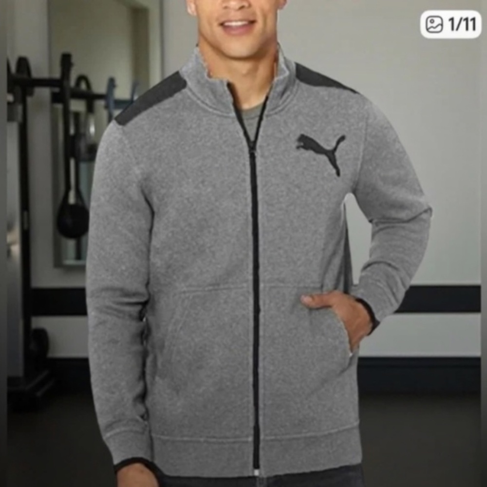 Puma Full Zip Logo Fleece Track Jacket with Kangaroo Pockets Size Medium